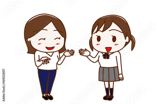 Fototapeta （全身斜め）女性と笑顔で楽しく会話する女子学生