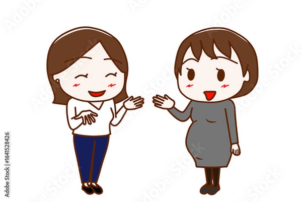 Fototapeta （全身斜め）女性と笑顔で楽しく会話する妊婦