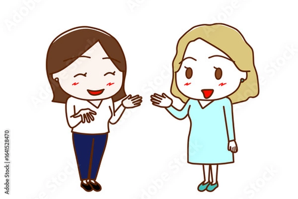 Fototapeta （全身斜め）女性と笑顔で楽しく会話する白人女性