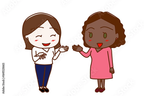 Fototapeta （全身斜め）女性と笑顔で楽しく会話するアフリカ系女性