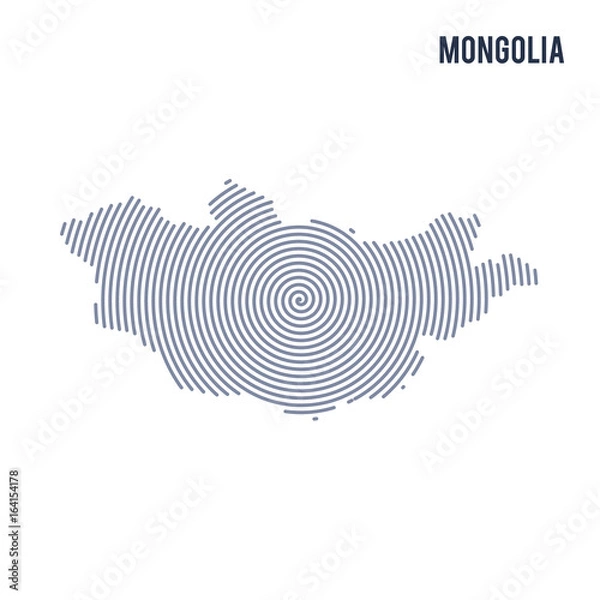 Fototapeta Vector abstract hatched map of Mongolia with spiral lines isolated on a white background.