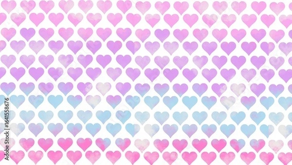 Fototapeta Pastel hearts pattern with pink purple and blue watercolor gradient on a white background design art