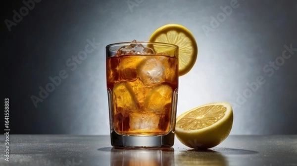 Fototapeta Refreshing Iced Tea with Lemon Slices