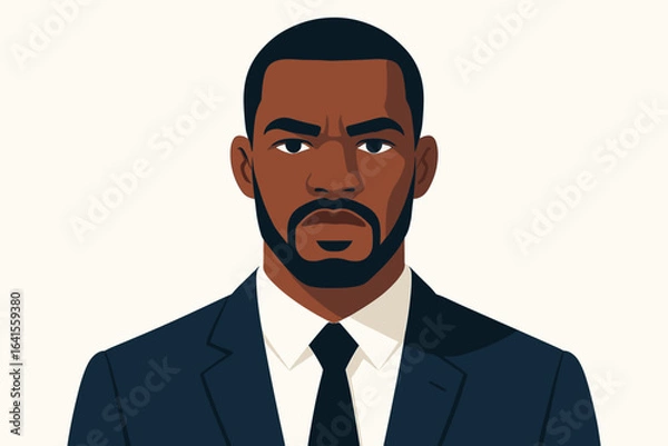 Fototapeta Professional Black Businessman Portrait Vector – Confident Male Executive in Stylish Suit and Tie, Upper Body Illustration, Serious Expression, Corporate Leader, Diversity, Isolated Background