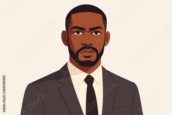 Fototapeta Professional young African American businessman portrait vector illustration. Confident man in sharp suit and tie, upper body, executive, manager, leader, formal business attire, isolated