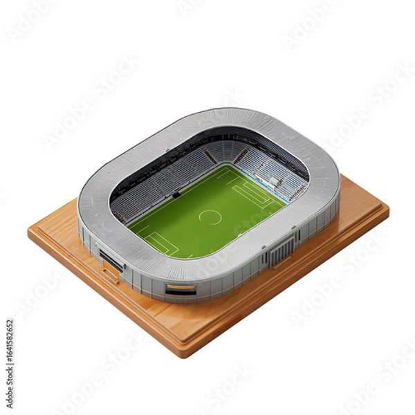 Fototapeta Modern soccer stadium model on wooden base isolated on transparent background