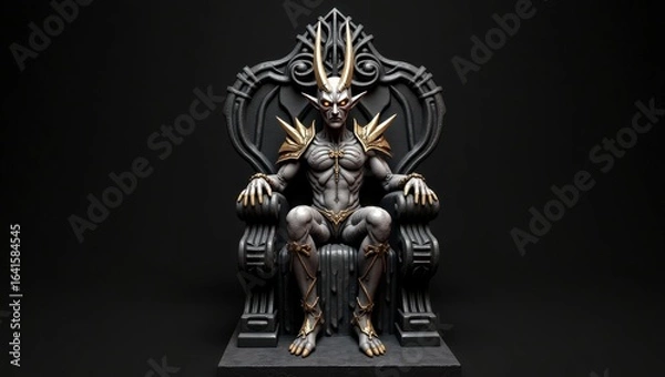 Obraz Dark fantasy warrior king sitting on ornate throne