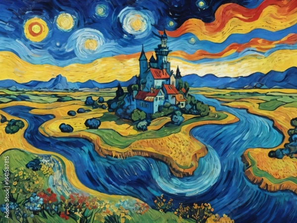 Obraz fantasy landscape with the moon generated with ai