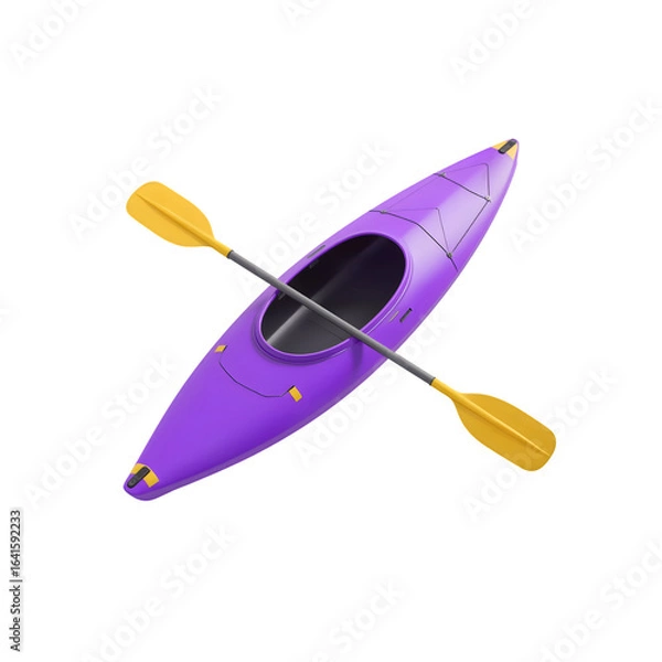 Fototapeta Purple kayak and paddle isolated on transparent background