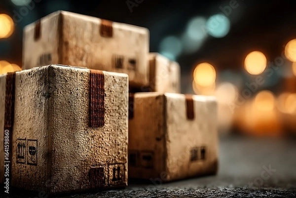 Fototapeta Minimalist cardboard gift box with rope tie high resolution picture