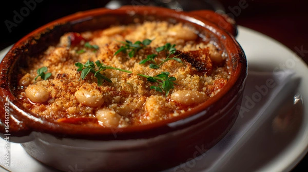 Fototapeta Deliciously Slow Cooked Cassoulet With Tender Duck And Wholesome White Beans In A Rustic Dish