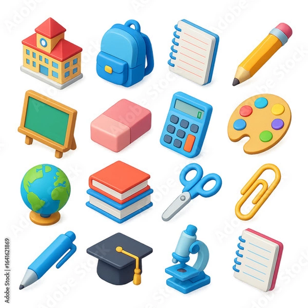 Obraz Vibrant school supplies icons for education projects and creative learning. Generative AI