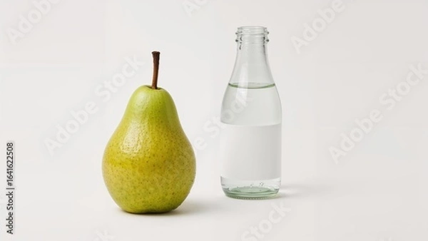 Obraz Healthy green pears placed on a white backdrop, fresh organic fruit and nutrition