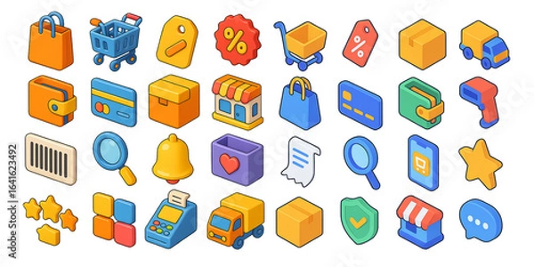 Obraz Vibrant 3D isometric e-commerce icons for online retail success store. Generative AI
