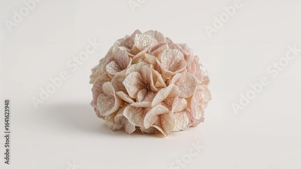 Fototapeta Glittering hydrangea bloom against a white backdrop