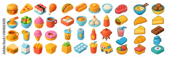 Obraz Delicious isometric food icons for restaurant menus and app interfaces. Generative AI