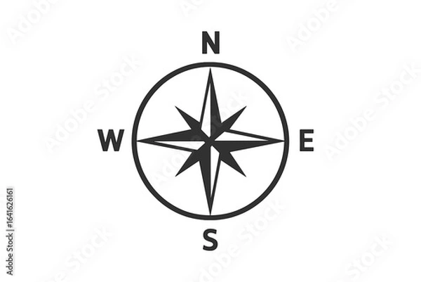 Fototapeta Cardinal points icon compass rose, navigation symbol isolated on white background, vector illustration with north south east west directions, simple design for maps and travel graphics