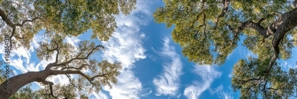 Fototapeta Majestic Oaks Frame a Vivid Blue Sky with Wispy Clouds