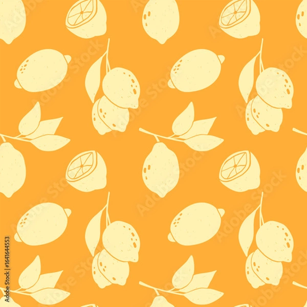 Fototapeta Vector seamless pattern with hand-drawn lemons on a branch