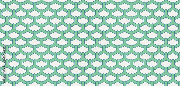 Obraz Seamless Geometric Floral Tile Pattern with White and Green Petal Shapes . Modern contemporary geometric shape design. Digital architectural material and texture resource. Blue green cream 045