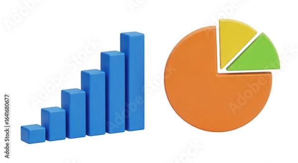Fototapeta 3d icon of bar and pie charts showing business growth, isolated on transparent background