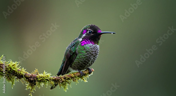Fototapeta Macro Close-Up of Dew-Covered Tropical Bird in Rainforest
