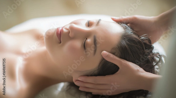 Fototapeta ヘッドスパを受ける女性