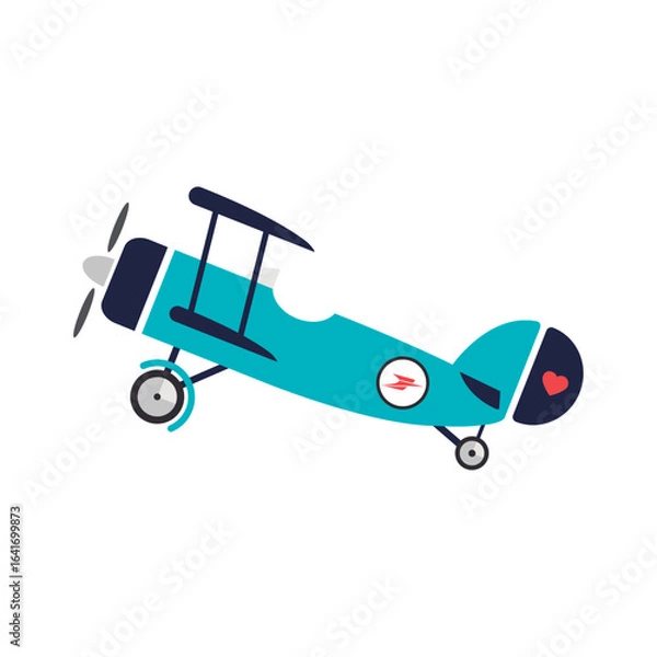 Obraz Vintage biplane with heart. Vector