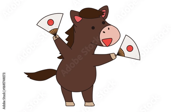 Fototapeta 馬があっぱれと扇子を両手に持つベクターイラスト