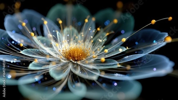 Fototapeta Intricate Bioluminescent Floral Bloom: Macro