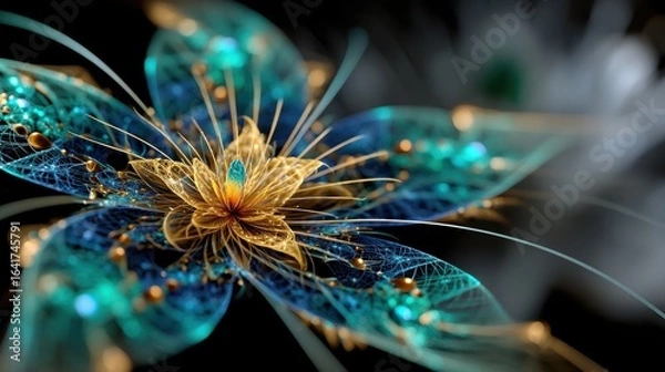 Fototapeta Intricate Bioluminescent Floral Structure - Abstract Digital Art