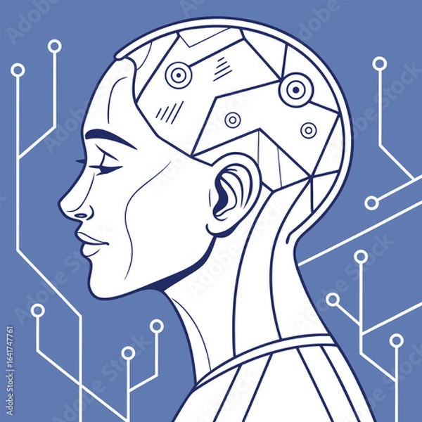 Fototapeta AI agent or assistant digital human face visualize vector humanoid robot head illustration