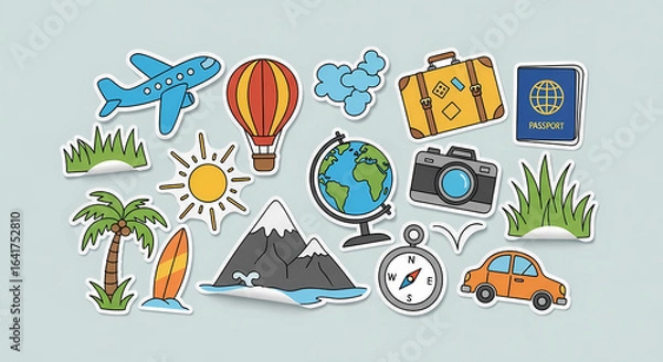 Obraz Collection of travel and vacation themed sticker illustrations.