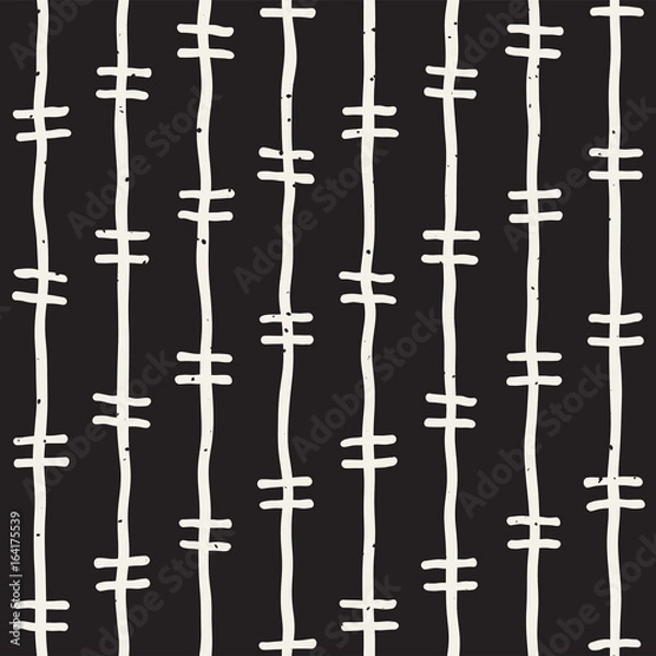 Fototapeta Hand drawn black and white ink abstract seamless pattern. Vector stylish texture. Monochrome geometric shappes paint brush lines