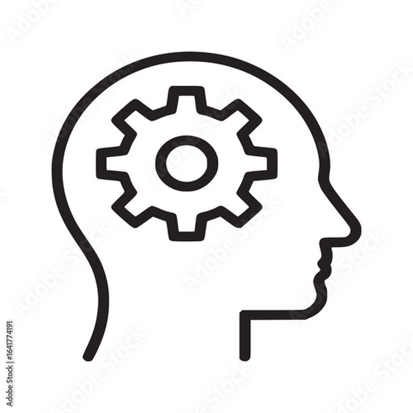 Fototapeta Outline of a head with a gear inside representing thinking processing and problem solving concept idea