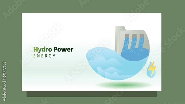 Fototapeta hydro power enegy concept. hydroelectric power plant. modern clean style screen size template for web or presentation vector illustration