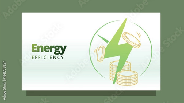 Fototapeta energy efficiency concept. lignthing icon and coin money. modern clean style screen size template for web or presentation vector illustration