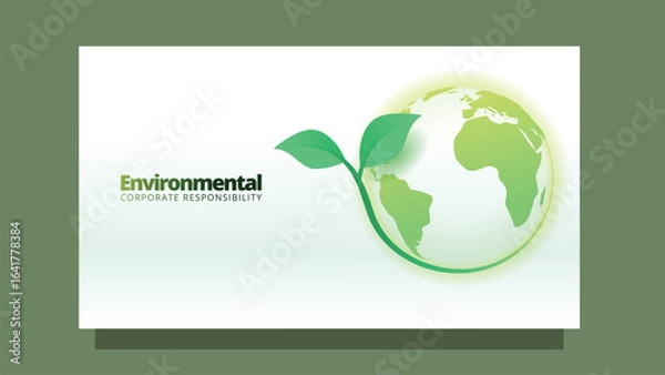Fototapeta environmental corporate responsability concept. earth globe with green leaf. modern clean style screen size template for web or presentation vector illustration