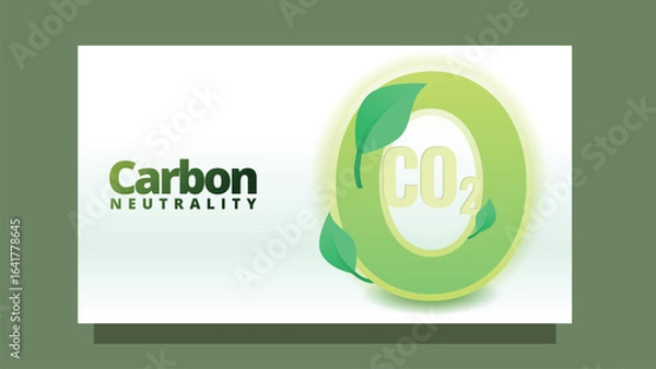 Fototapeta carbon neutrality concept. zero co2 and green leaf. modern clean style screen size template for web or presentation vector illustration