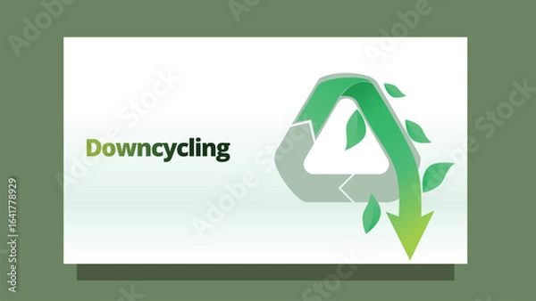 Fototapeta down cycling concept. recycle icon with down arroe and leafs. modern clean style screen size template for web or presentation vector illustration
