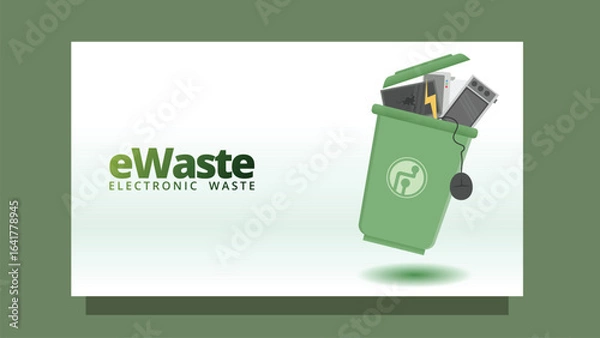 Fototapeta ewaste concept.  electronic waste management concept. damage electronic device in the garbage. modern clean style screen size template for web or presentation vector illustration