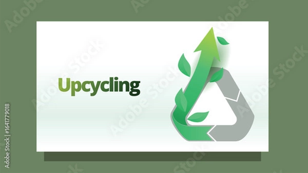 Fototapeta upcycling concept. recycle icon with up arrow and leafs. modern clean style screen size template for web or presentation vector illustration