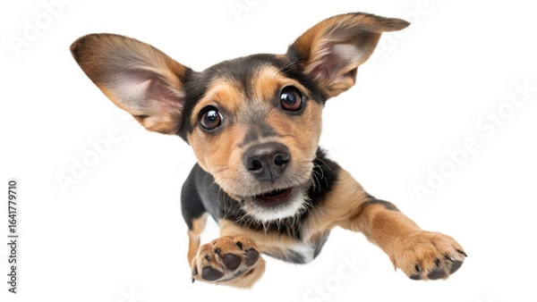 Obraz Cute small dog puppy with big ears looking at camera isolated on transparent background