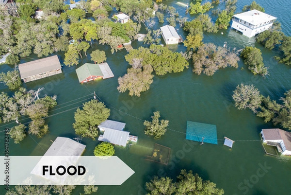 Fototapeta  flood overflow of water submerges land Concept
