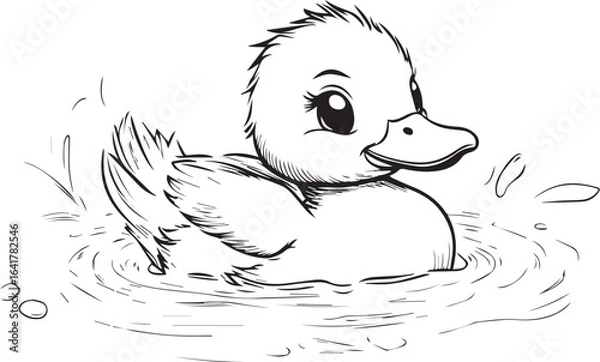 Fototapeta Coloring for kids, little duck on the water, vector.
