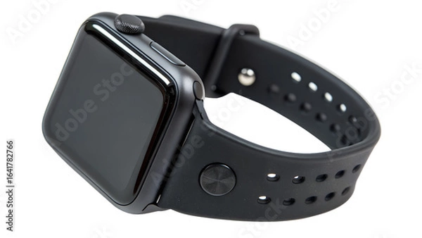 Obraz Black smartwatch with a black silicone strap, isolated on transparent background