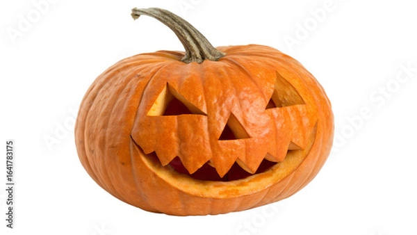Obraz A carved pumpkin with a scary face, known as a jackolantern, isolated on transparent background