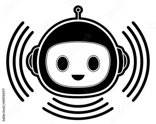 Obraz Friendly robot face with sound waves emanating from its head