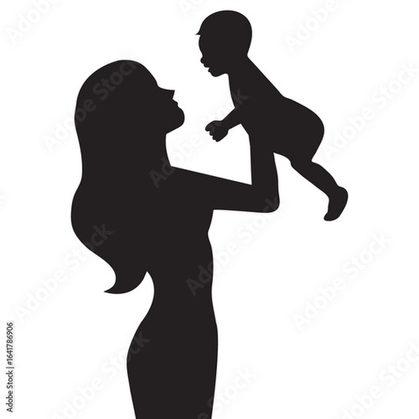 Obraz Loving Mother Holding Baby Silhouette - Mom and Child Vector eps10