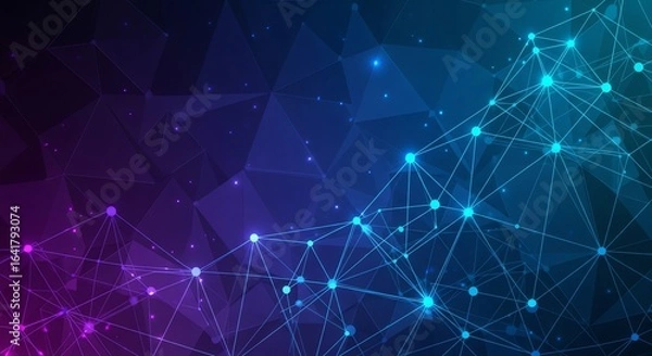 Fototapeta Futuristic network technology background with connected nodes and glowing lines, perfect for tech business presentations and digital concepts